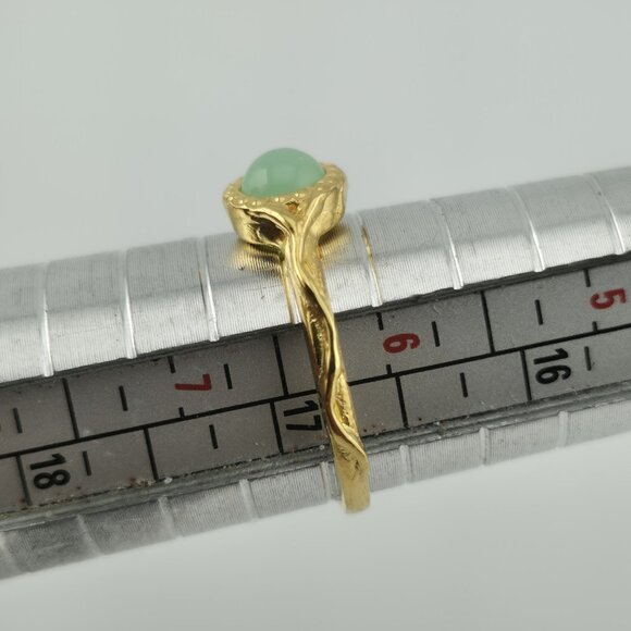 925 Sterling Silver Natural Chrysoprase Ring Size 6.5 Gold Tone Ornate Cabochon - Picture 2 of 11